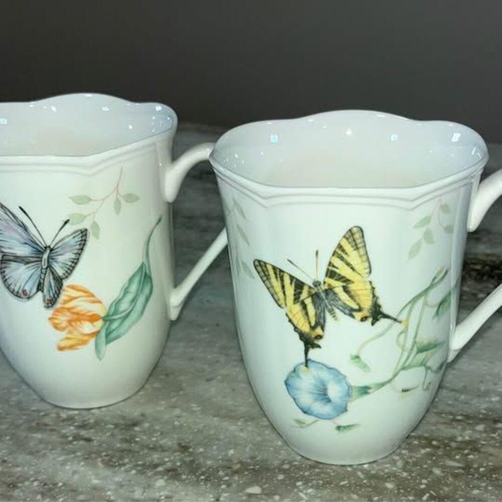 Lenox Eastern Tailed Blue and Swallowtail butterfly mugs set of 2